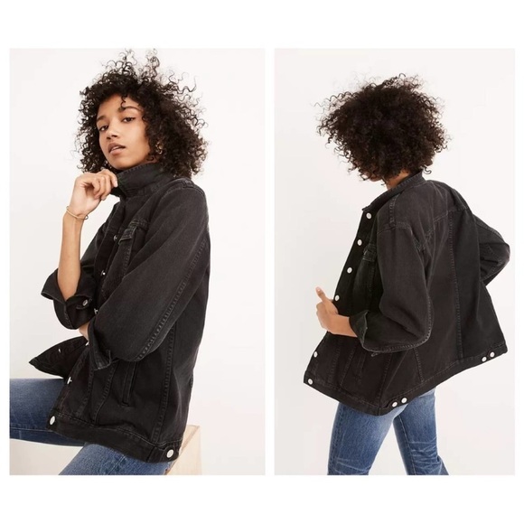 Madewell The Oversized Denim Jean Button Up Jacket Collared Black Size‎ XS G7501 - Picture 2 of 16